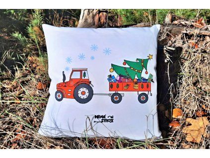 Polštář s traktorem vánoční 2