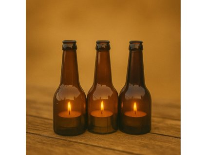 Sada 3 stojanů z pivních lahví + 6 sójových čajových svíček