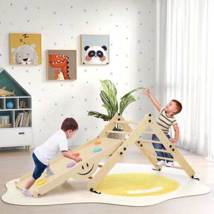 Montessori polohovatelný Piklerové trojúhelník s lezecí deskou a houpačkou Natural