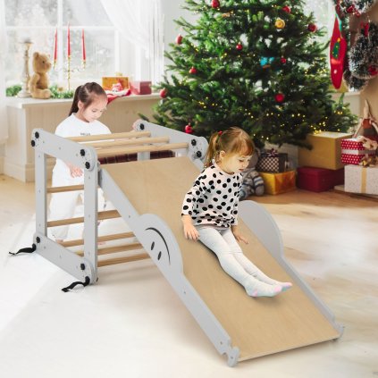Montessori polohovatelný Piklerové trojúhelník s lezecí deskou a houpačkou Grey