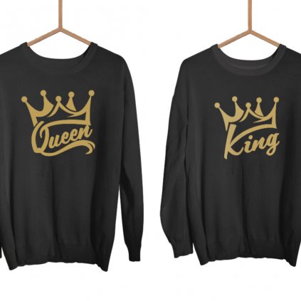 Mikiny bez kapuce KING & QUEEN Wildlove se zlatým potiskem (cena za obě mikiny) (Varianta pánské Černé S, Varianta dámské Černé S)
