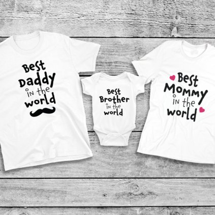Set triček Best Family In The World (Druh potisku Best mommy in the world, Barva Šedý melír, Velikost a střih XS (dámské))