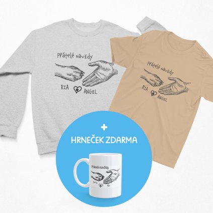 Pánský set přátelé navždy mikina + tričko + hrneček ZDARMA (Varianta trička Bílé XS (pánské), Varianta mikiny Khaki XS)