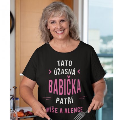 Dámské tričko - Tato úžasná babička patří XX (jména na přání) (Barva trička Bílé, Velikost 3XL, Barva Potisku Černá)