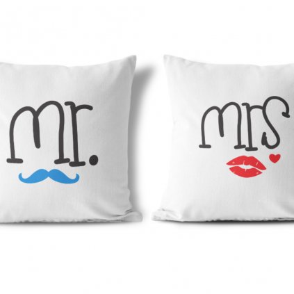 Polštářky Mr. a Mrs. (cena za oba kusy) (Varianta 40cm x 40cm (povlaky včetně výplně - kompletní polštářky))