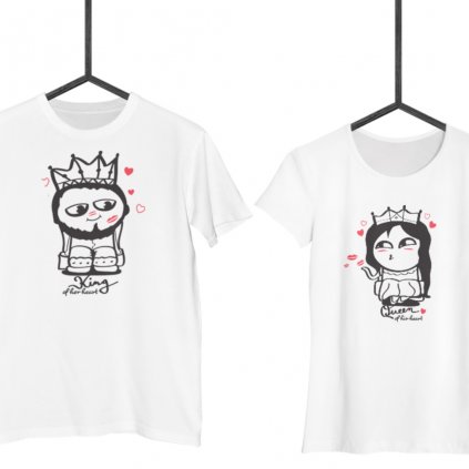 Bílá trička Cute Buddies KING & QUEEN (cena za obě trička) (Varianta DÁMSKÉHO trička Bílé S, Varianta PÁNSKÉHO trička Bílé S)