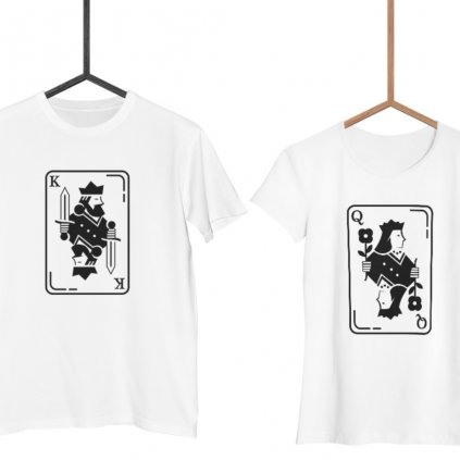 Trička KING & QUEEN BW Cards (cena za obě trička) (Varianta DÁMSKÉHO trička Bílé S, Varianta PÁNSKÉHO trička Bílé S)