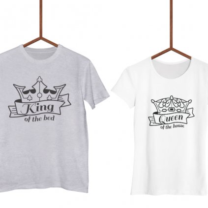 Párová trička King of the bed (cena za obě trička) (Varianta DÁMSKÉHO trička Bílé S, Varianta PÁNSKÉHO trička Bílé S)
