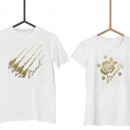 Párová trička Beast & Beauty GOLD (cena za obě trička) (Varianta DÁMSKÉHO trička Bílé S, Varianta PÁNSKÉHO trička Bílé S)