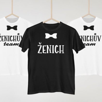 Set triček Ženichův team (Druh potisku Ženich, Barva Bílé, Velikost a střih XS (pánské))