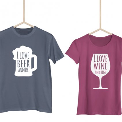 Párová trička Beer & Wine (cena za obě trička) (Varianta DÁMSKÉHO trička Bílé S, Varianta PÁNSKÉHO trička Bílé S)
