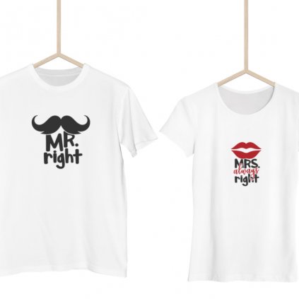 Párová trička Right always right (cena za obě trička) (Varianta DÁMSKÉHO trička Bílé S, Varianta PÁNSKÉHO trička Bílé S)