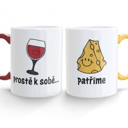Párové hrnečky Patříme k sobě (Motiv prvního hrnečku Víno, Motiv druhého hrnečku Sýr)