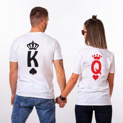 Trička KING & QUEEN letters (cena za obě trička) (Varianta DÁMSKÉHO trička Bílé S, Varianta PÁNSKÉHO trička Bílé S)