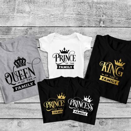 Set triček King & Queen gold family (zlatý potisk) (Druh potisku King of the family, Barva Bílé, Velikost a střih XS (pánské))
