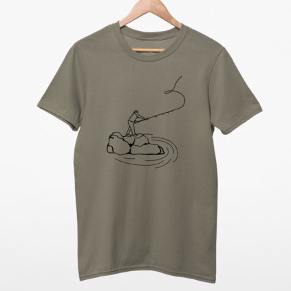 Pánské tričko - Rybář (Barva trička Khaki, Velikost 3XL)