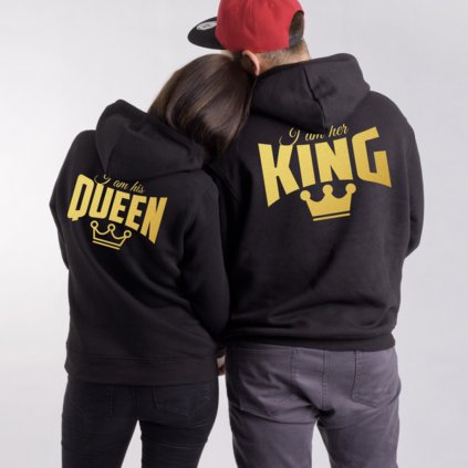Mikiny HIS QUEEN & HER KING černé - Zlatý potisk vzadu (cena za obě mikiny) (Velikost dámské L, Velikost pánské L)