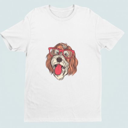 Dámské tričko Dog with glasses (Barva trička Bílé, Velikost 3XL)