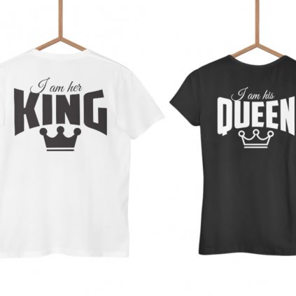 Párová trička Her king & His queen, potisk vzadu i v předu (cena za obě trika) (Varianta DÁMSKÉHO trička Černé S, Varianta PÁNSKÉHO trička Černé S)