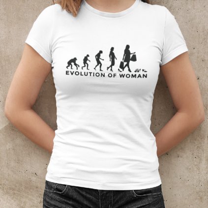 Dámské tričko Evolution of woman (Barva trička Bílé, Velikost 3XL)