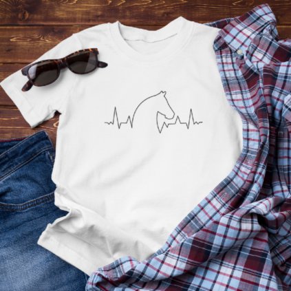 Pánské/Dámské tričko EKG křivka kůň (Barva trička Bílé, Velikost 3XL, Střih Dámské)