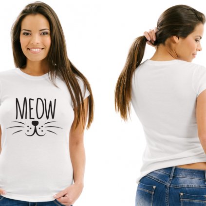 Dámské tričko MEOW (Barva trička Bílá, Velikost XL)