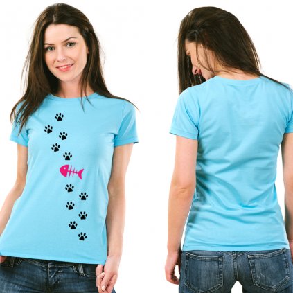 Dámské tričko Cat path (Barva trička Světle Modrá, Velikost 3XL)