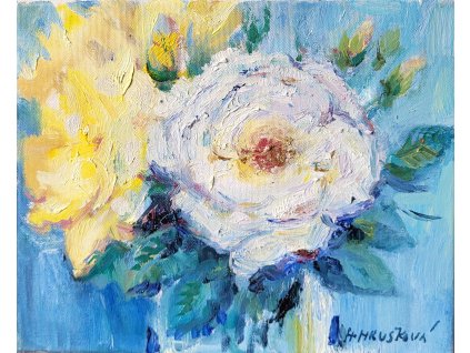 Růže na modré  25x30cm