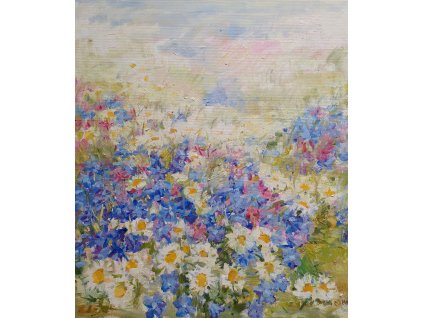 Modrobílá louka 70x80cm 16.000, Kč