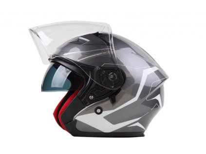 MAXX OF 878 Skútrová helma s plexi a sluneční clonou - stříbrno/bílá lakovaná