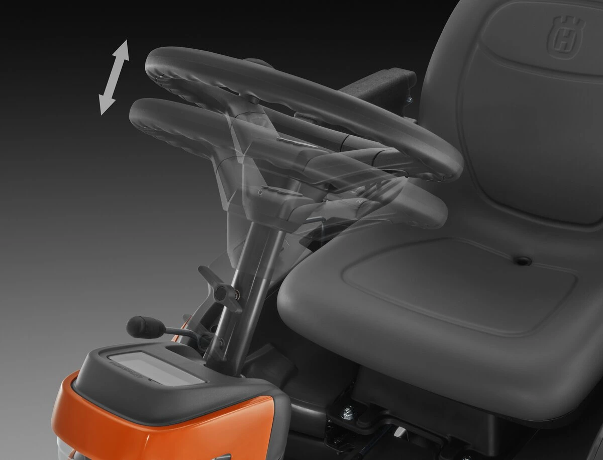 Záhradný rider benzínový Husqvarna R 216T AWD - nastavenie výšky volantu