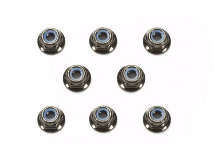 153586 1 matice na kolesa tamiya 4mm flange lock nut black 8 ks