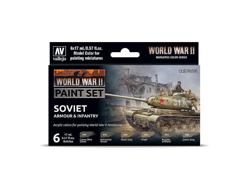 Vallejo Model Color Acrylic Paint Set - Soviet Armor and Infantry from WW2 6x17ml
