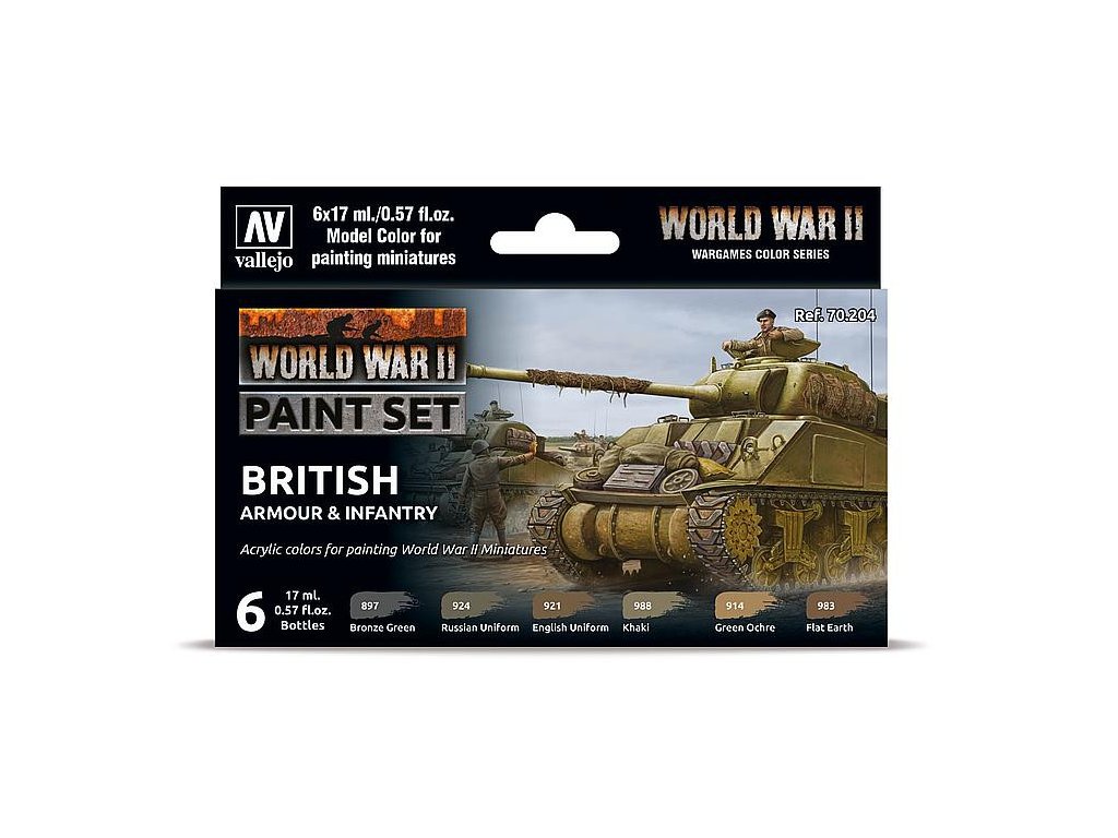 Vallejo Model Color Acrylfarben-Set – Britische Panzer und Infanterie des Zweiten Weltkriegs 6 x 17 ml