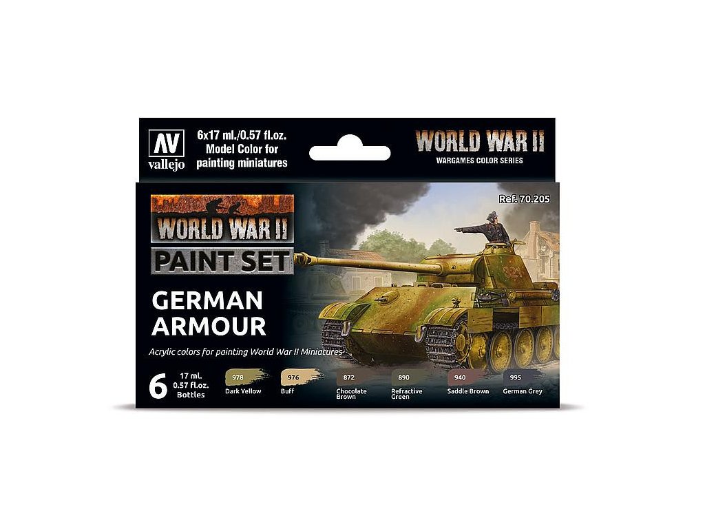 Vallejo Model Color Acrylic Paint Set - German Armor 6x17ml