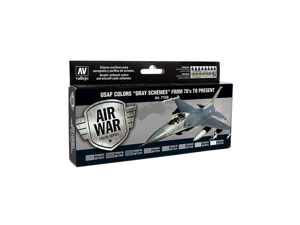 Sada akrylových farieb Vallejo Model Air Color - USAF Color "Gray Schemes" From 70s to  Present 8x17ml