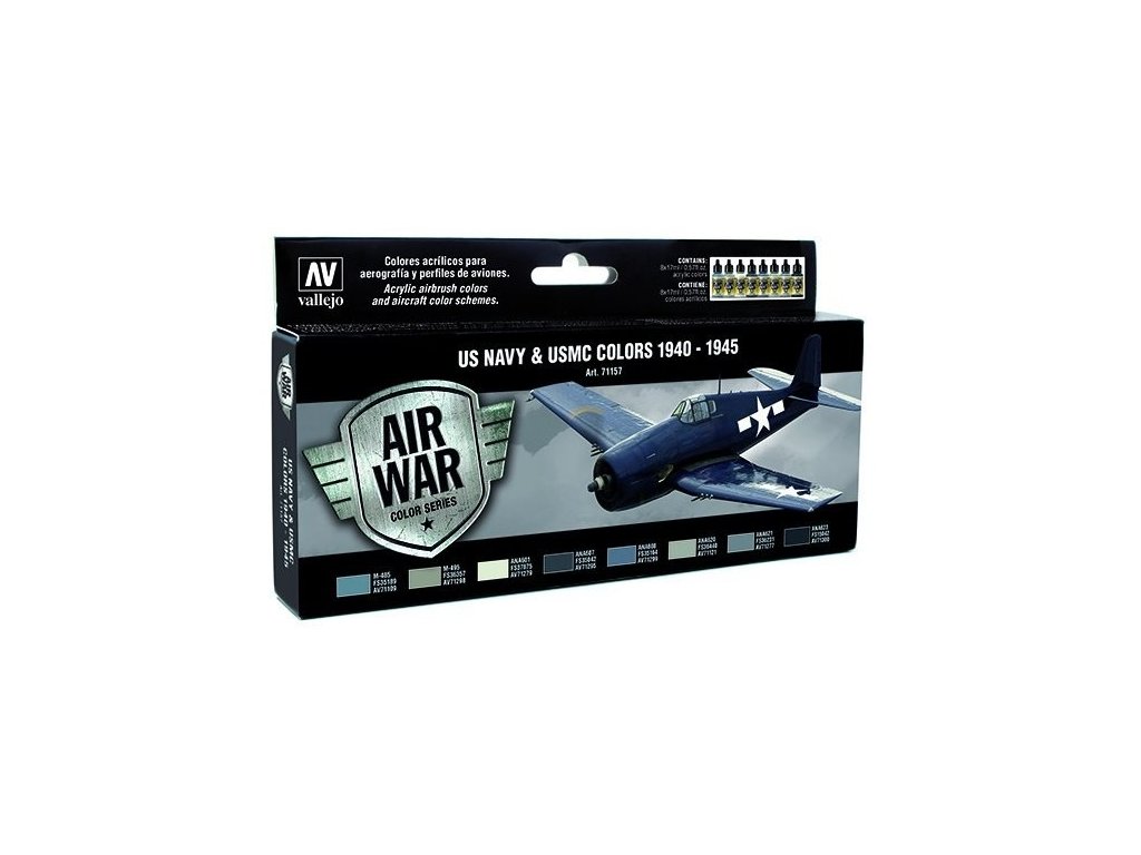 Vallejo Model Air Color Acrylfarben-Set – Farben der US Navy und des USMC, 1940–1945, 8 x 17 ml