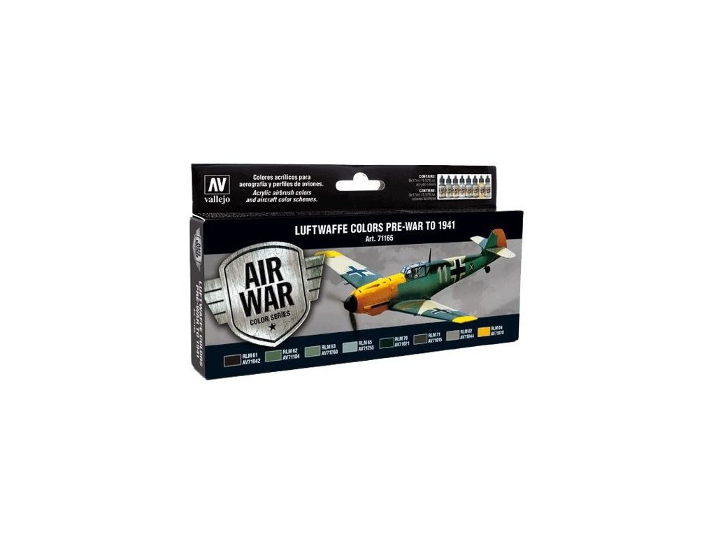 Vallejo Model Air Color Acrylic Paint Set - Luftwaffe Colors Pre-War to 1941 8x17ml