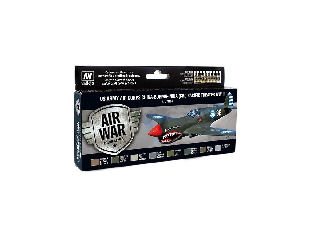 Vallejo Model Air Color Acrylic Paint Set - US Army Air Corps China-Burma-India (CBI) Pacific Theater WW2 8x17 ml