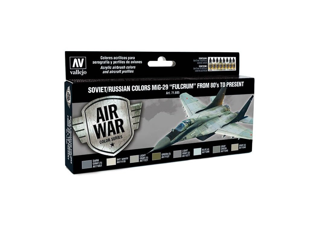 Vallejo Model Air Color Acrylfarben-Set – MiG-29 Fulcrum (80er bis heute), 8 x 17 ml