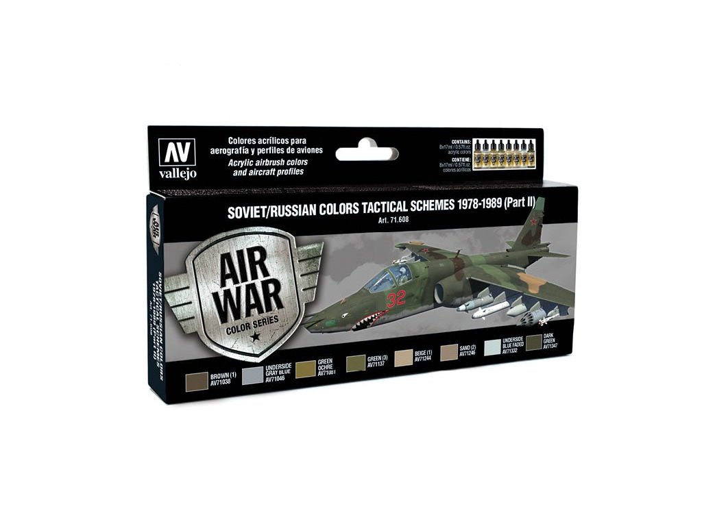 Vallejo Model Air Color Acrylfarben-Set – Sowjetische/Russische Taktik-Schemata (1978–1989, Teil 2), 8 x 17 ml