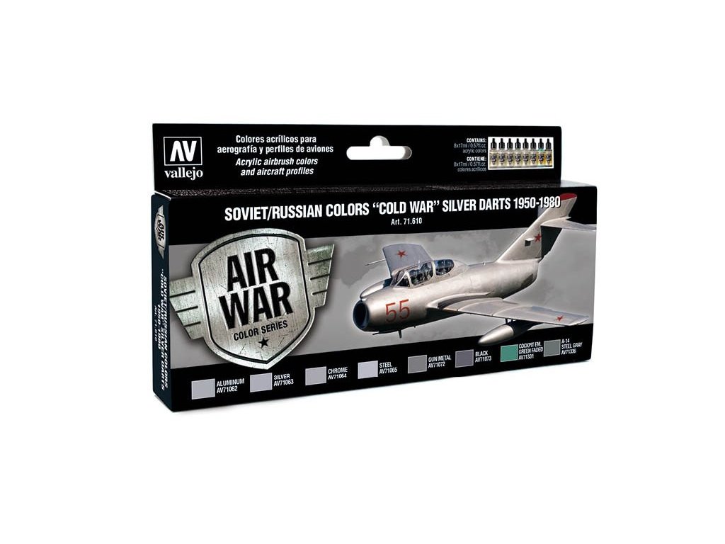 Vallejo Model Air Color Acrylfarben-Set – Silver Darts (1950–1980), 8 x 17 ml