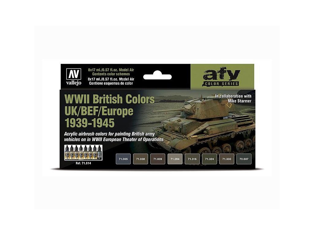 Sada akrylových barev Vallejo Model Air Color - WWII British Colors UK/BEF/Europe 1939-1945 8x17ml