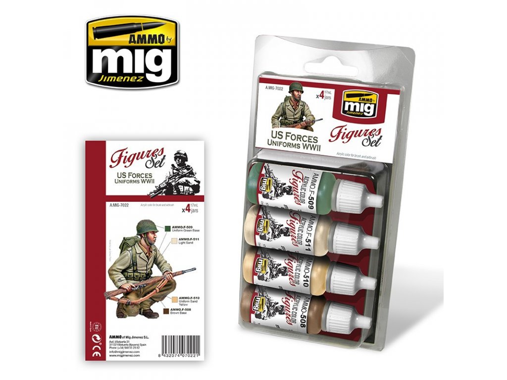 Ammo Figures Acrylic Paint Set - US Forces Uniforms Colors WW2