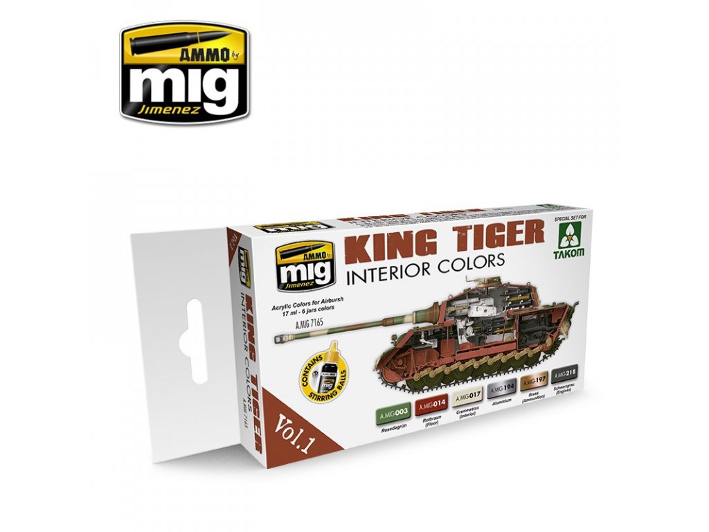 Ammo Acrylic Colors Paint Set - King Tiger Interior Colors (Special Takom Edition) 6x17ml