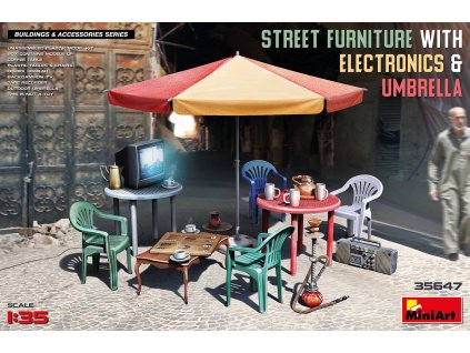 Street Furniture With Electronics & Umbrella 1/35