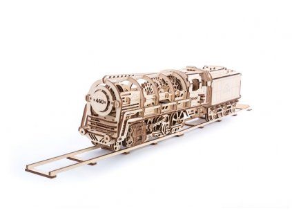 Ugears Dampflokomotive mit Tender-Holzbausatz