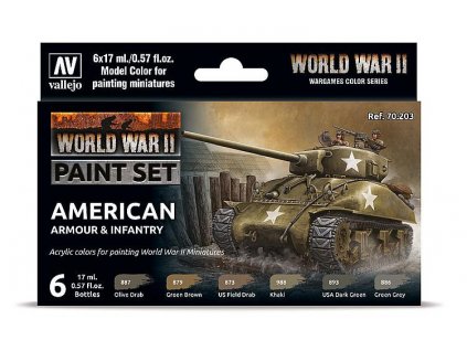 Vallejo Model Color Acrylfarben-Set – Amerikanische Panzer und Infanterie des Zweiten Weltkriegs 6 x 17 ml