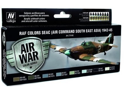 Vallejo Model Air Color Acrylic Paint Set - RAF Colors SEAC (Air Command South East Asia) 1942 - 1945 8x17ml