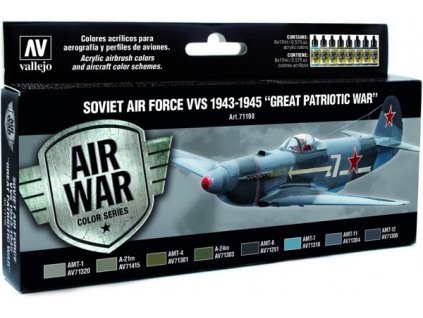 Vallejo Model Air Color Acrylic Paint Set - Soviet Air Force VVS 1943 - 1945 Great Patriotic War 8x17ml